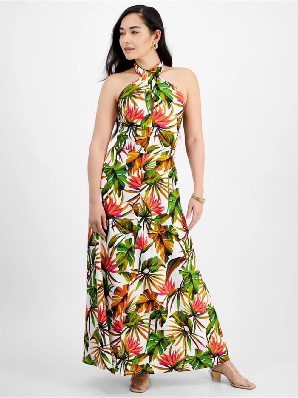 INC International Concepts Maxi Dress Women Sz S Tropical Floral Halter Summer